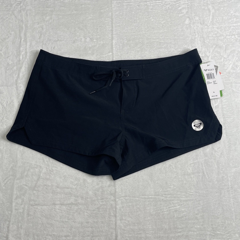 NWT Roxy Board Swim Shorts Women's Size XL Black Swimwear Quick Dry Drawstring